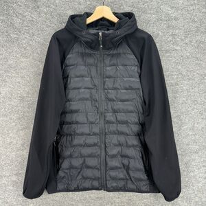 32 Degrees Quilted Jacket Women XL Black Full Zip Hooded Fleece Long Sleeve